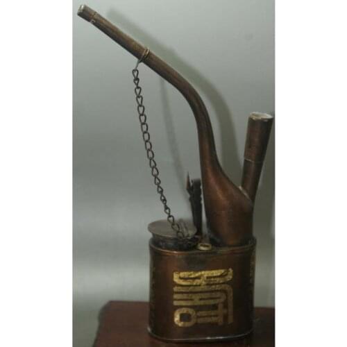 Collectibles China Old Decorated Pure Handwork Copper Hookah Pipe 7inch High Collectible Copper