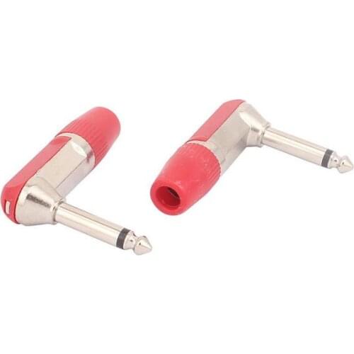 L-shaped 6.35mm Male Audio Cable Adapter Right Angle Solder Connector Red 2 Pcs