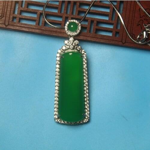 Wholesale Fashion Jewelry Green Chalcedony Silver Plated inlaid Square brand for woman feature Jewelry namour charm Gift