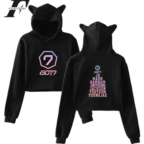 LUCKYFRIDAYF 2018 GOT7 17 Hoodies Women men Pullover Sexy Print Cat Crop Top Kpop Harajuku Cropped Short Sweatshirts