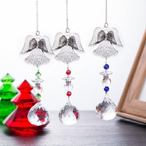 3D Metal Angel Crystal Window Hanging Pendant Chandelier Suncatchers Women Room Office Garden Decoration Pendants Car Plant Gift