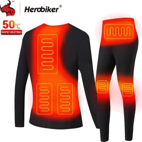 Motorcycle Jacket Heated Men Women Winter Heated Thermal Underwear Set USB Electric Suit Thermal Clothing For Winter S-5XL
