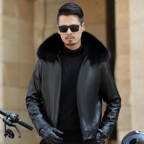 Faux Leather Jacket Men Autumn Winter Mens Fake Leather Jacket Fox Fur Collar Coat Thick Warm Coats Chaqueta Cuero Hombre