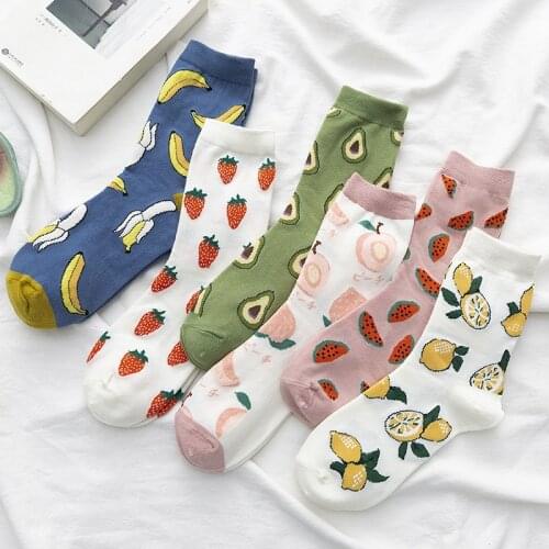 New Summer Cartoon Fruit Cotton Watermelon Lemon Strawberry Banana Avocado Women Korean Version of Socks Fashion Street Socks