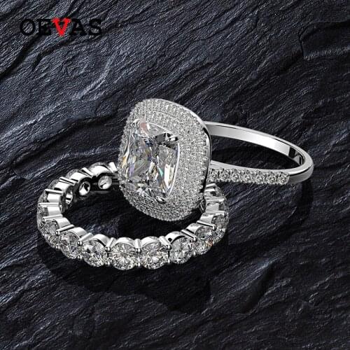 OEVAS Luxury 100% 925 Sterling Silver Created Moissanite Gemstone Wedding Engagement Band RingS Set Fine Jewelry Dropshipping
