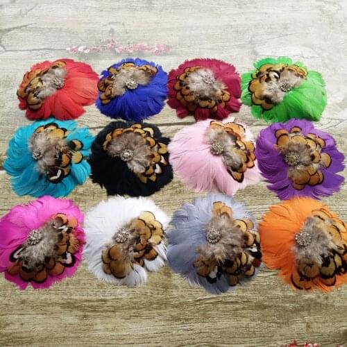 Wholesale Hot 100pcs Beautiful Feather Pads For Headband Baby Hair Band Spot drill Layers Baby Girl Headbands