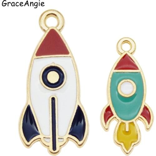 6pcs Rocket Charms Necklace DIY Enamel Charms Gold color Pendant Jewelry Findings Universe Fashion Astronauts Choker Handmade