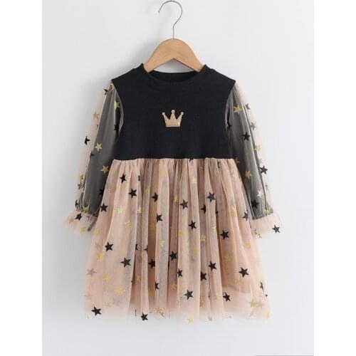 Girls Dress 2021 New Spring Autumn Kids Stars Sequined Party Costumes Mesh Crown Outfits Girl Princess Dress Kids Clothing 2 6 Y