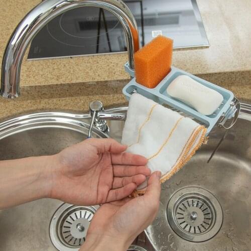 New Sink Hanging Storage Rack Storage Holder Sponge Bathroom Kitchen Faucet Clip Dish Cloth Clip Shelf Drain Dry Towel Organizer