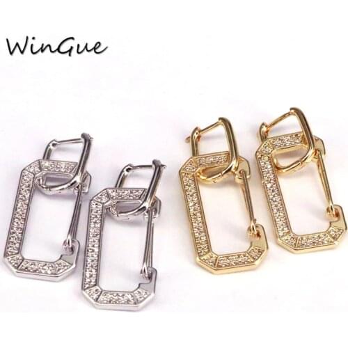 Rectangle Shaped Gold Silver Color CZ Crystal Brincos Dangle Earrings Geometric Jewelry Drop-Earrings