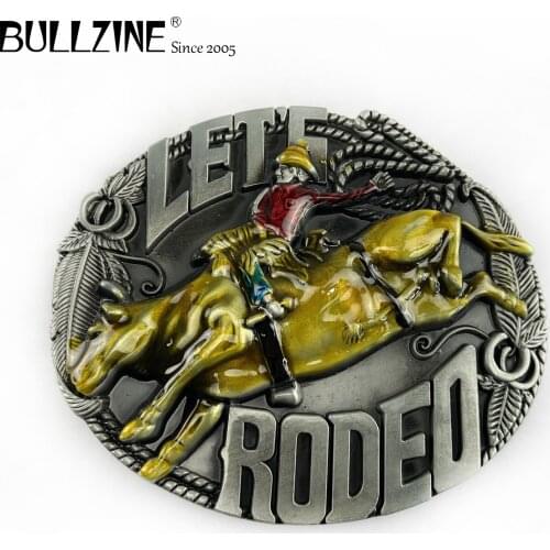 The Bullzine wholesale Rodeo belt buckle with pewter finish FP-02627 suitable for 4cm width belt