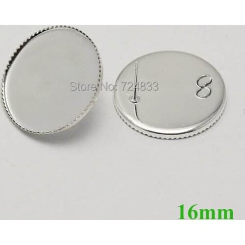 Blank Earrings Bases 16mm Inner Round Bezel Tray w/ a Loop Back Cabochon Stud Earrings post Settings Crafts Findings Silver tone