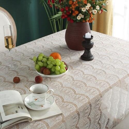 American White Romantic Lace Tablecloth Party Wedding Table Decoration Simple Rectangular Coffee Table TV Cabinet Tablecloth