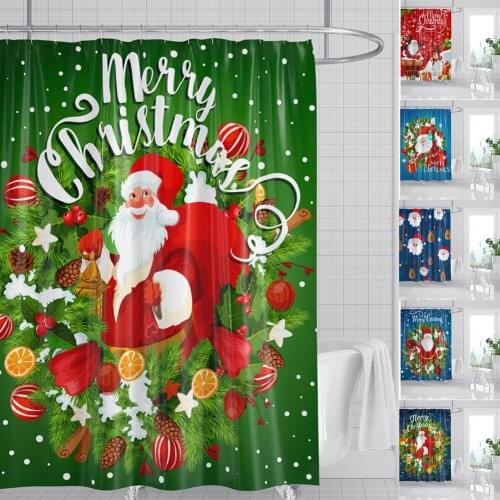 3D Printed Christmas Santa Claus Shower Curtain Hang Curtain Cartoon Bathroom Curtain Decoration 180x180cm