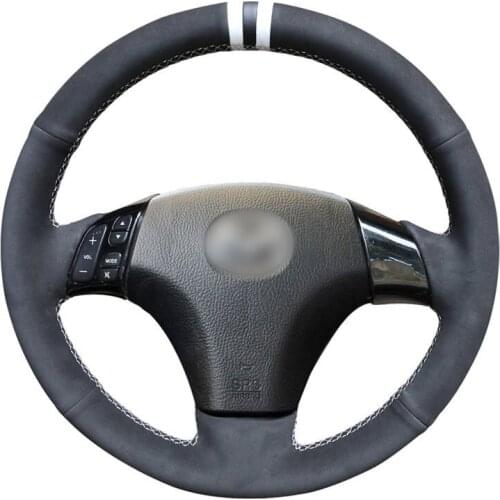 Hand Sew Soft Black Suede White Marker Car Steering Wheel Cover for Mazda 3 Axela 2004-2009 Mazda 5 2004-2010 Mazda 6 Atenza