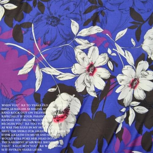 Silk Cotton Fabric Dress White Flowers Purple Blue Bottom Thin Shirt Clothing Spring Summer Dress Cloth DIY Sewing Patchwork