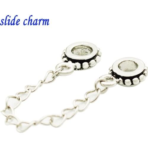Slide charm Free shipping Childrens birthday gift small piece of safety chain fashion charm beads fit Pandora charm bracelets