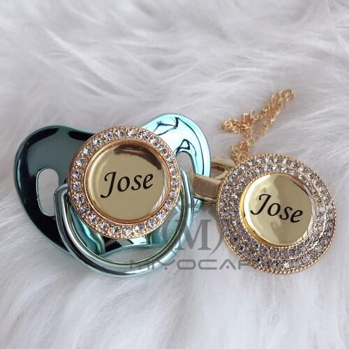 MIYOCAR Personalized any name 11 colos blue gold bling pacifier and pacifier clip BPA free dummy bling unique design P10