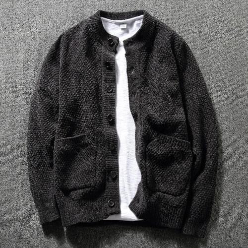 Autumn and Winter New Japanese Sweater Cardigan Jacket Male Students Slim Style in Korean Version round Neck Mens Sweater