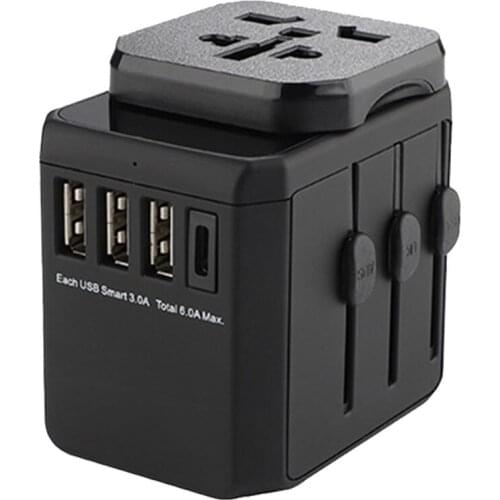 Universal Adapter 2000W Multifunctional Conversion Plug Travel Universal Conversion Socket 6A Travel Plug Black