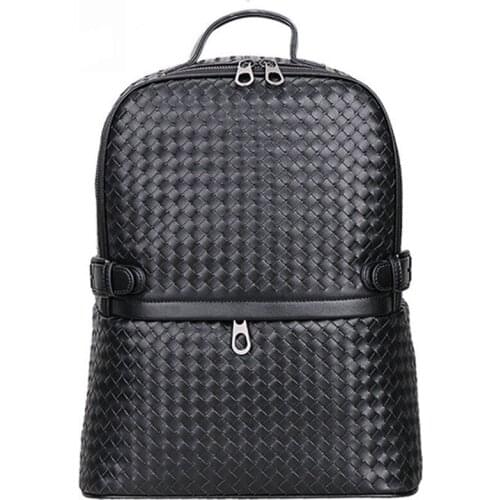 Vintage Hand Weaving Genuine Leather Backpacks Men Women School Backpacks Travel Bags Big Canvas Backpack Large Laptop Book Bag