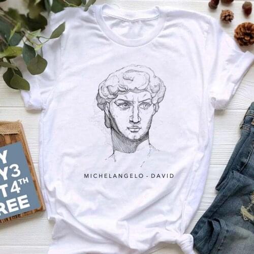 Womens T-shirt 90s Ulzzang Harajuku Graphic Funny White Drawing David Print T-shirt O Neck Casual Womens Top T-shirt