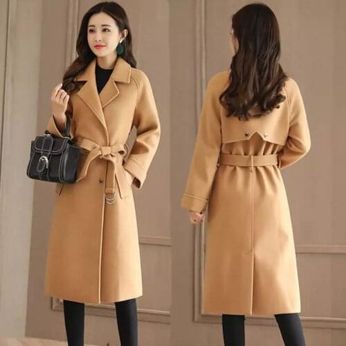 Women Outerwear Autumn Winter Clothing Fashion Warm Woolen Blends Slim Female Elegant Belt Double Breasted Woolen Coat 2021 New