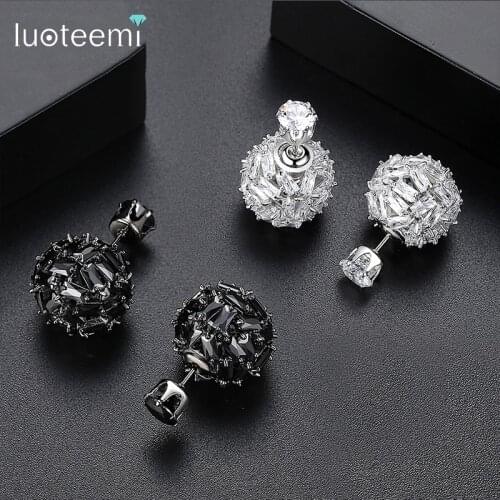LUOTEEMI Hyperbole Unisex New Black Cuboid CZ Ball Stud Earrings For Women Double Sided Earrings Fashion Jewelry Pusety Brincos
