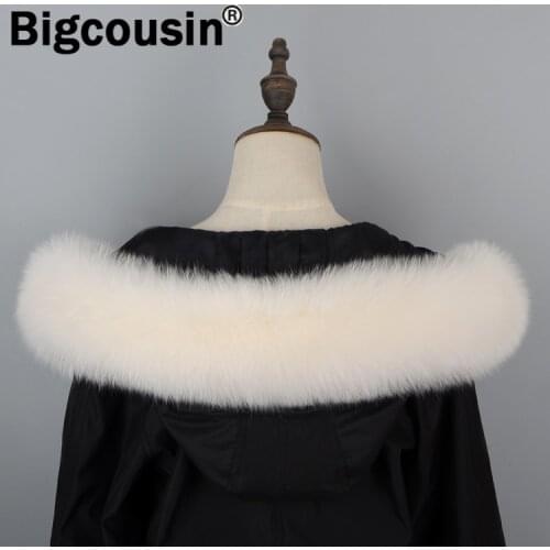 Real Fur Collar For Women 100% Natural Fox Fur Scarves Man Winter Jackets Fur Decor Beige Scarf Warm Wraps 75cm For Ladies CG17