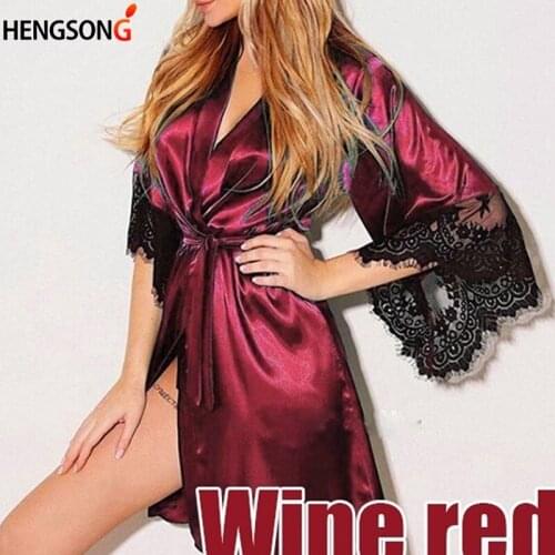 Women Sexy Nightwear Clubwear Women Sexy Dressing Babydoll Lace Lingerie Belt Bath Robe Plus Size Female Bathrobes Nightwear