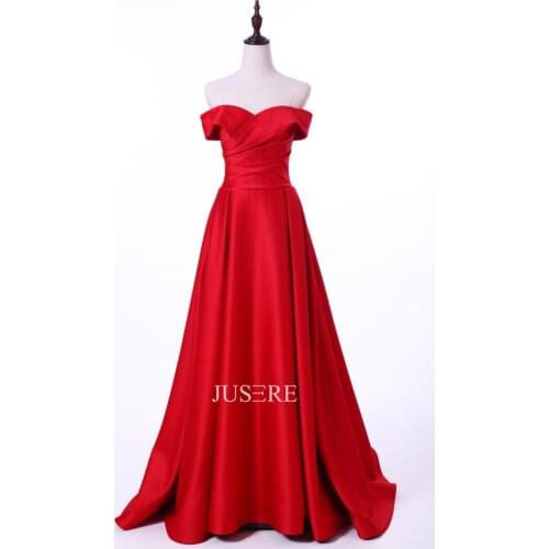 Sweetheart off the shoulder red A-Line Evening Dress PlainProm Dress with Sweep Train in Stock
