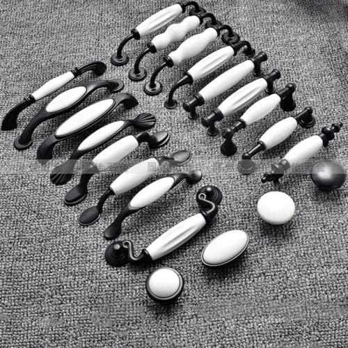 1pcs Porcelain Drawer Handles and Pulls Wardrobe Cabinet Door Handle and Knobs Furniture Hardware Pull Dumb Black and White
