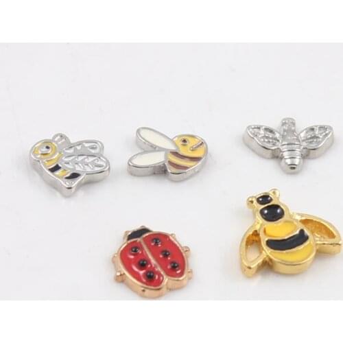 5 Styles Different Bee Designs Alloy Floating Charm for Floating Memory Living Locket 10pcs/lot Dropshipping