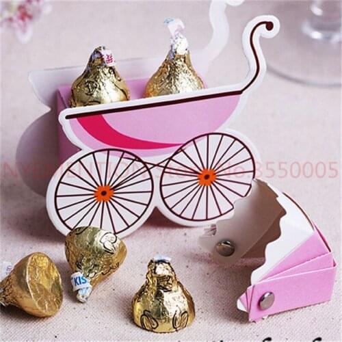 100pcsWedding Candy Box Stroller Shape Party Wedding Baby Shower Favor Paper Gift Storage Boxes Party Candy Holders
