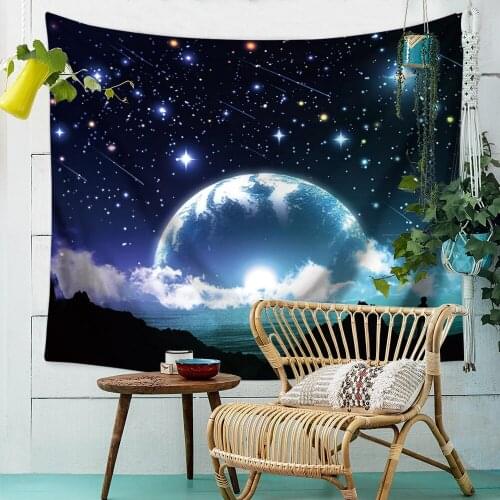 2018 Night Cosmic Starry Sky Tapestry Wall Cloths Hanging Wandkleed Tapiz Decoracion Gobelino Blue Universe Moon Print Many Size