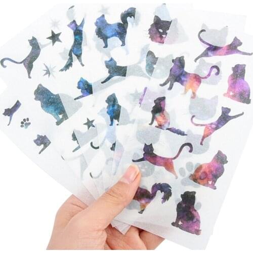6pcs/pack New Starry Sky Cat Scrapbooking Stickers For DIY Albums Diary Decoration Cartoon Washi paper Stickers