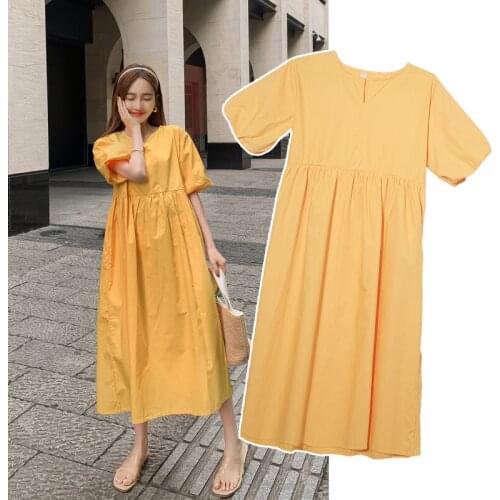 8035# Maternity Clothes Solid Color Summer Cotton Short Sleeve Loose Stylish Dress for Pregnant Women Mom Dress