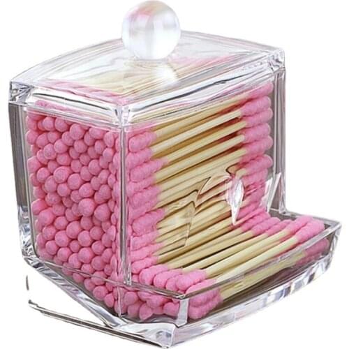 Acrylic Cotton Swabs Storage Holder Box Portable crystal Transparent Makeup Cotton Pad Cosmetic Container Jewelry Organizer Case