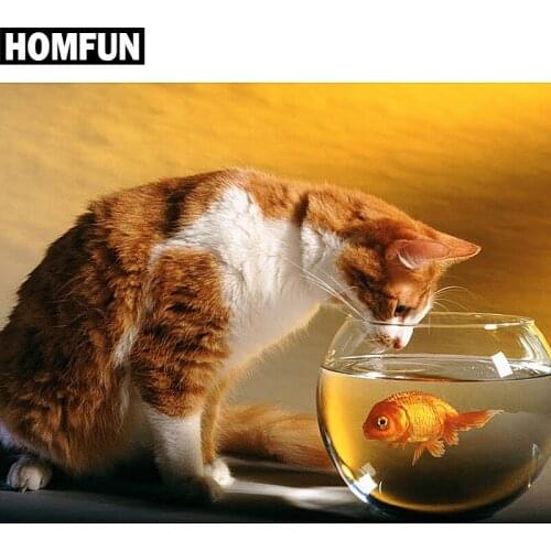 HOMFUN Full Square/Round Drill 5D DIY Diamond Painting "Animal cat" Embroidery Cross Stitch 5D Home Decor Gift A06477