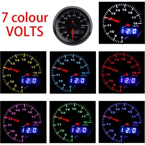 2" 52mm 7 Colors LED Car Auto Voltmeter 8-18 Volt Gauge High Speed Stepper Motor Voltage gauge Car Meter