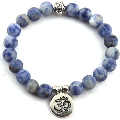 Free Shipping Fashion Beautiful 8mm Natural Stone Wrist Mala OM Bracelet