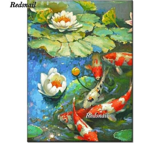 5d DIY Diamond Painting Koi Fish lotus Picture Of Rhinestones Full Square round resin Diamond Embroidery,Christmas art EE379
