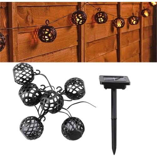 6pcs/set Solar Flame Lantern String Lights Flickering Fire Hanging Ball Fairy Light for Garden Patio Yard Party Wedding Decor