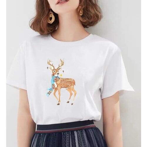 Deer Design Christmas T Shirt Cute Animal Print T-shirt Women Cartoon Harajuku T Shirts Brand Tees T-shirts 2020 Korean Clothes