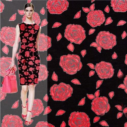 HLQON top grade yarn dyed brocade jacquard rose flower polyester fabric for dress women cloths tissue patchwork suit trousers