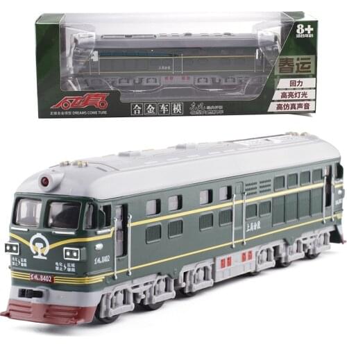 1:87 Toy China Classical Diesel Locomotiver Alloy Metal Vehicle Door Open Pull Back with Music Light Color Box Packing