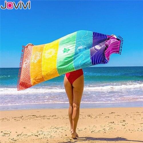 Jovivi 1pc Chakra Tapestry Mandala Yoga Mat Rainbow Meditation Rug Square Tassel Striped Travel Shawl 59 in