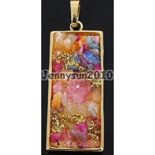 Colorful Druzy Quartz Rectangle Pendant Necklace Healing Charm Beads Jewelry Making 10Pcs /Pack