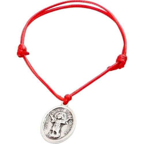 Hot ! 10Pcs Adjustable Bracelets Red Waxes rope Zinc Alloy Divino Nino De Colombia Charm Adjustable Bracelet B-33