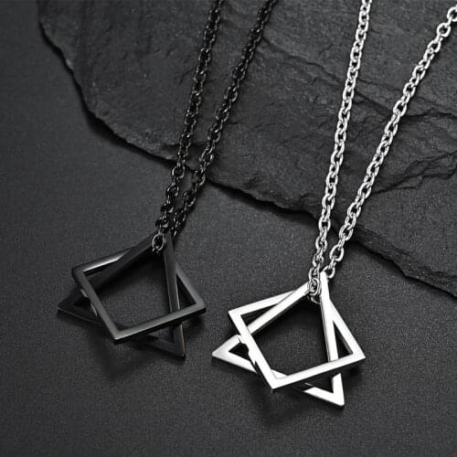 Fashion Square Triangle Interlocking Pendants Couples Necklaces Stainless Steel Trendy Stacking Link Chain Jewelry Gift Unisex